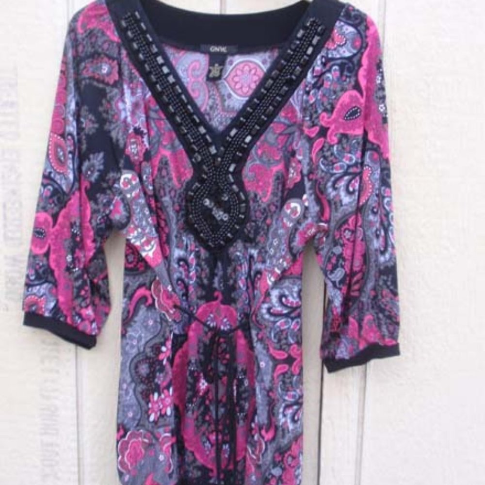 GNW Black, Gray, Pink beaded top Size XL size 16